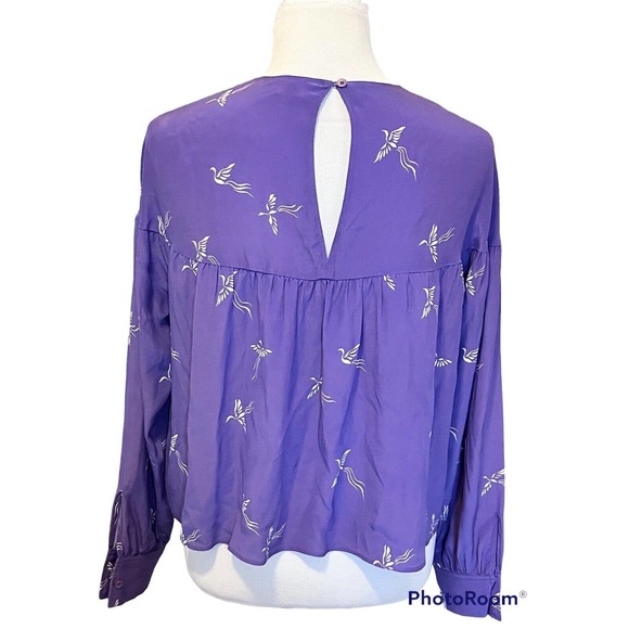 Wilfred Aritzia •XXS• Crane Bird Print Silk Crepe Blouse Top Keyhole Back $110 - Picture 5 of 10